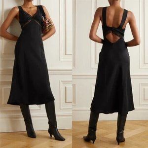 Reformation Provence Black Cutout Lace Trimmed Silk Charmeuse Dress XS